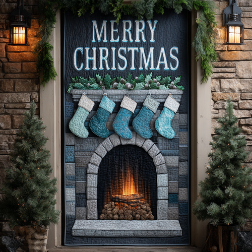 Blue Frost Fireplace Quilted Door Cover NCU0XD2018