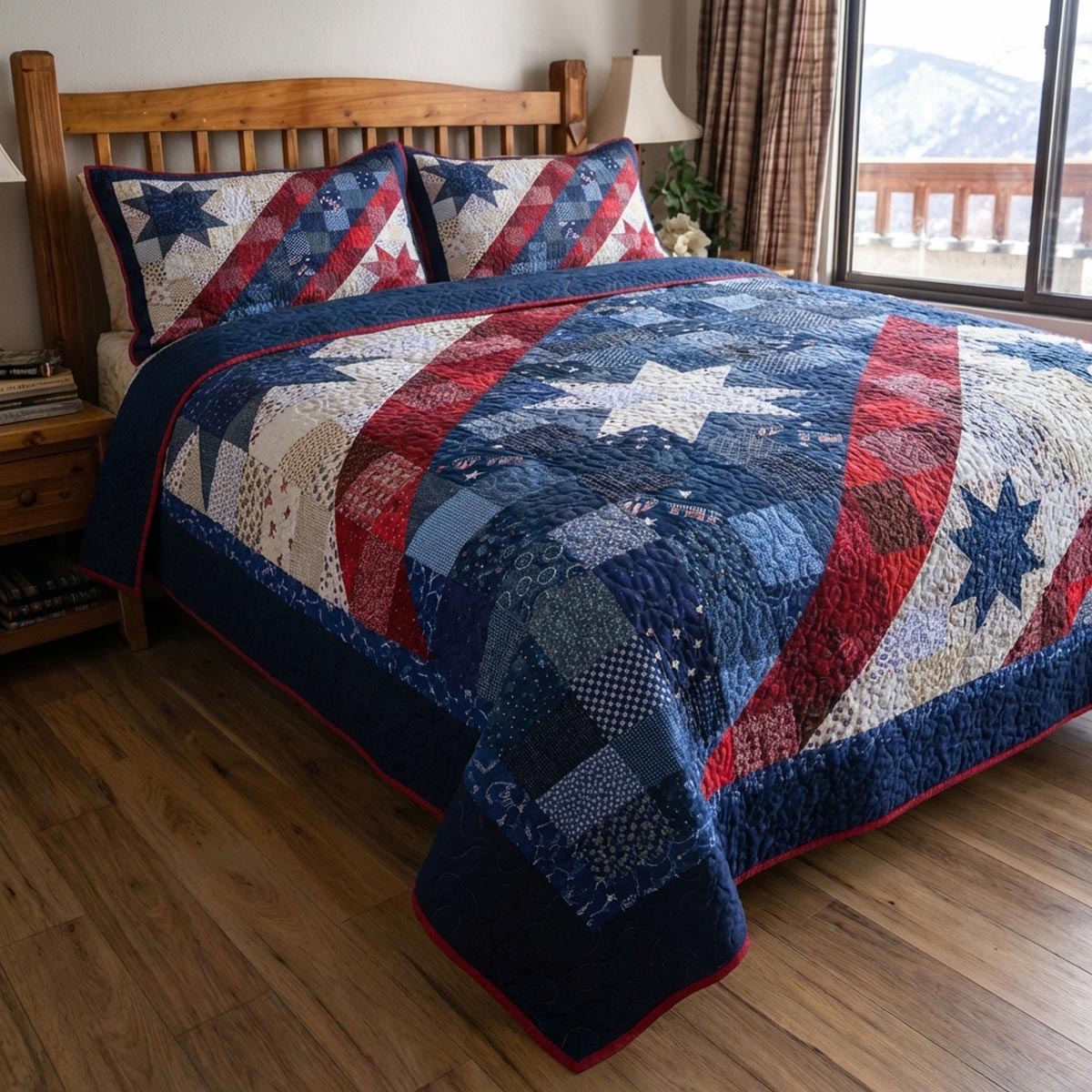 Blue Glory 3-Piece Quilted Bedding Set NCU0DV9418