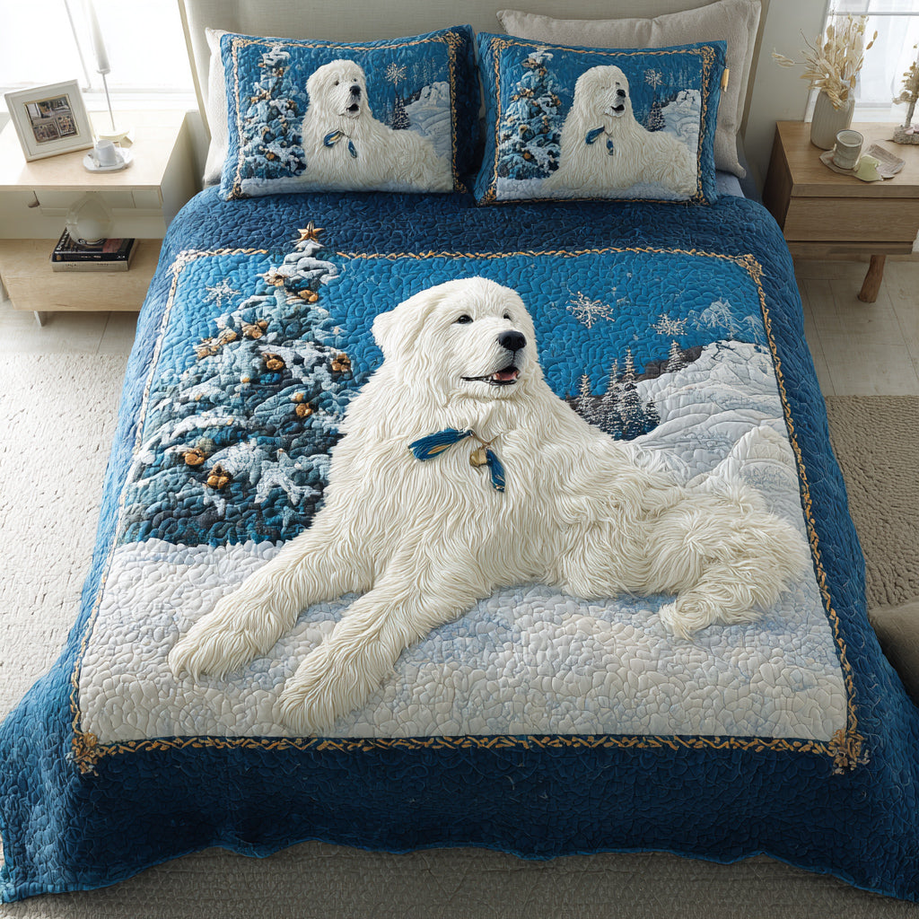 Blue Great Pyrenees 3-Piece Quilted Bedding Set NCU0HH987