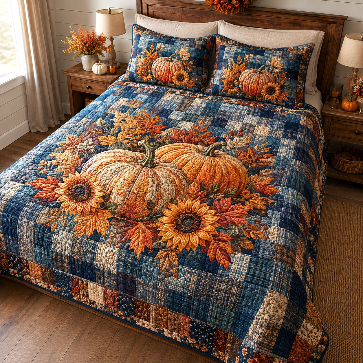 Blue Harvest 3-Piece Quilted Bedding Set NCU0TV2129