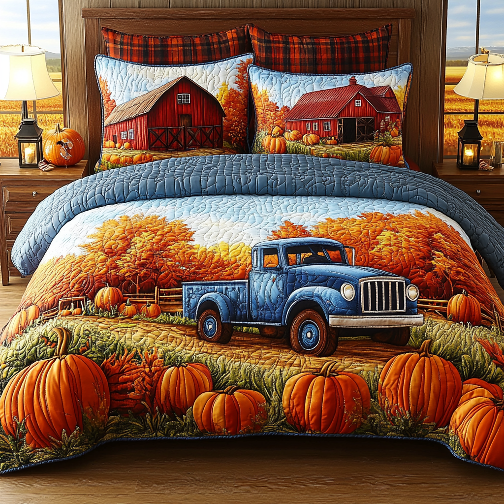 Blue Harvest 3-Piece Quilted Bedding Set NCU0VL2862