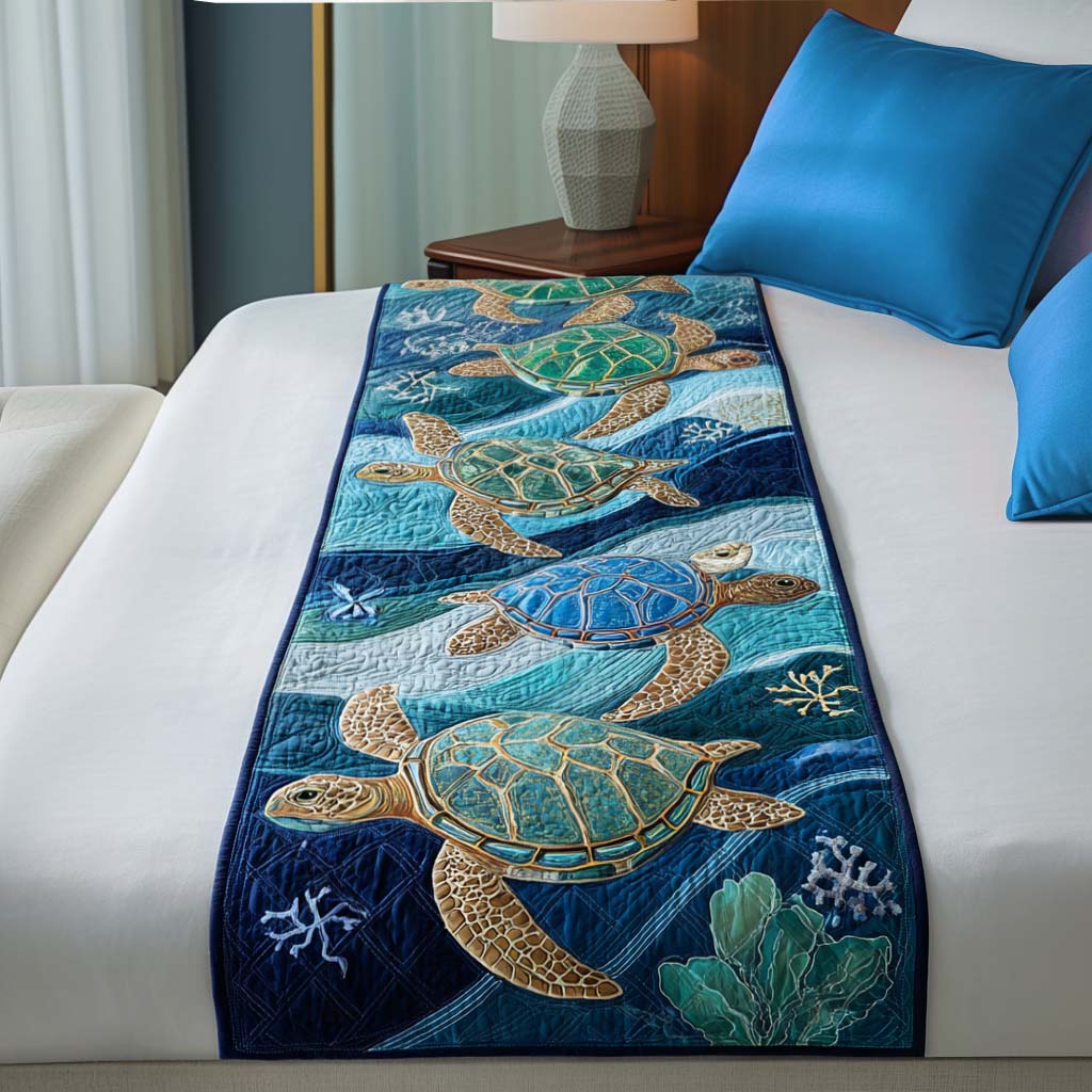 Blue Horizon Turtle Quilted Bed Runner NCU0PT9455