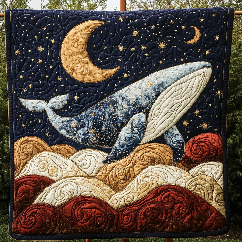 Blue Horizon Whale Quilted Blanket NCU0DK4003