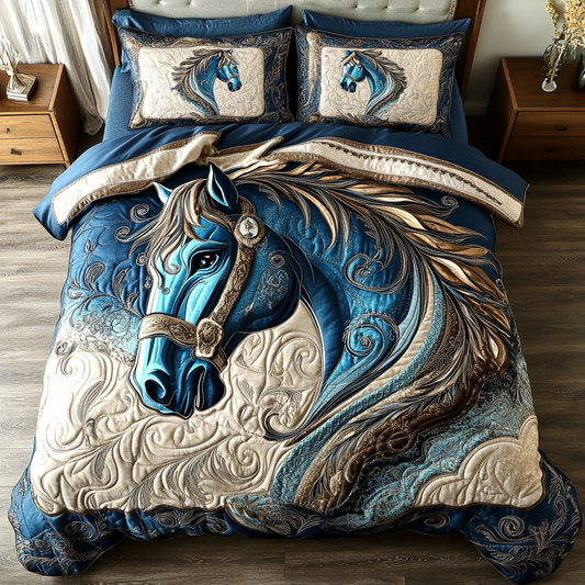 Blue Horse 3-Piece Quilted Bedding Set NCU0DK9107