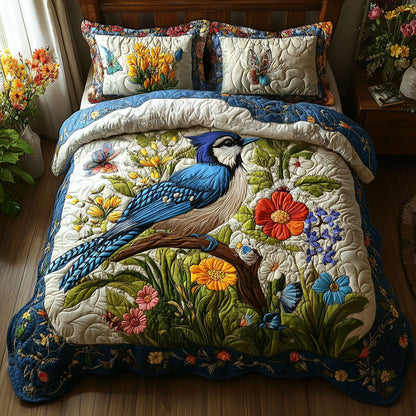 Blue Jay Bloom 3-Piece Quilted Bedding Set NCU0PT6255