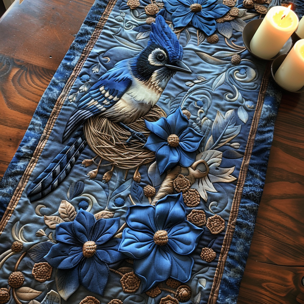 Blue Jewel Quilted Table Runner NCU0DV4727