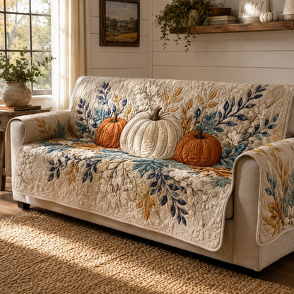Blue Leaves Quilted Sofa Cover NCU0VL3775