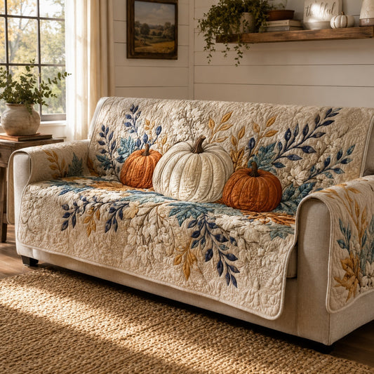 Blue Leaves Quilted Sofa Cover NCU0VL3775