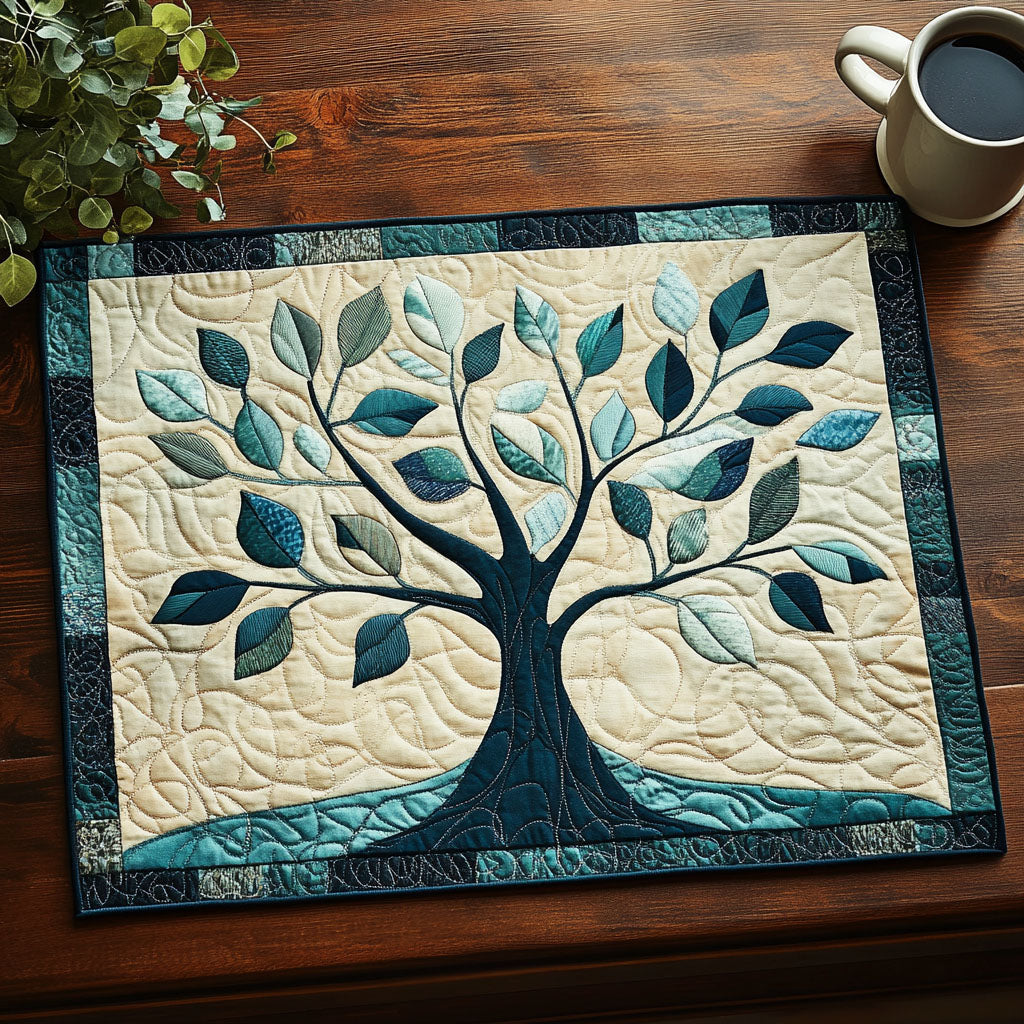 Blue Leaves Tree Quilted Placemat NCU0NT3034