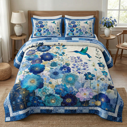 Blue Meadow 3-Piece Quilted Bedding Set NCU0NT12322