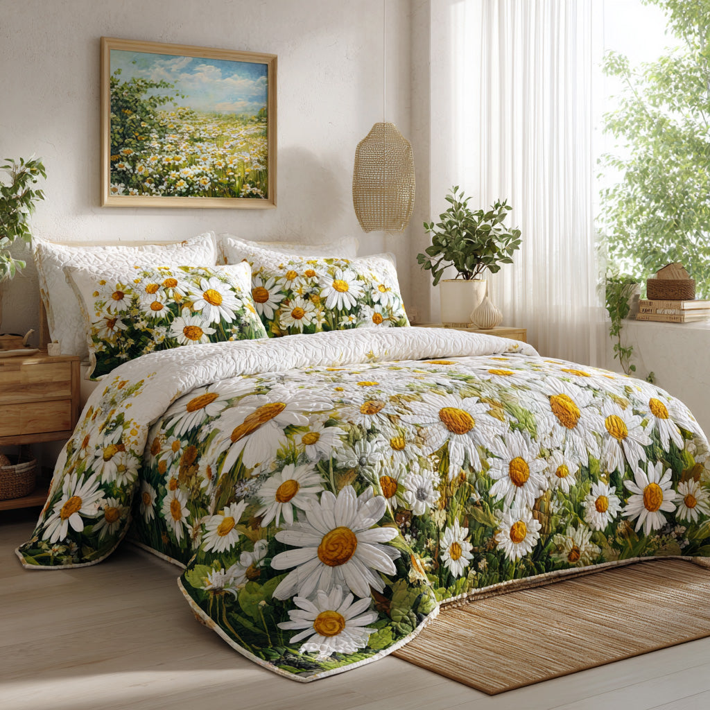Blue Meadow 3-Piece Quilted Bedding Set NCU0VL3089