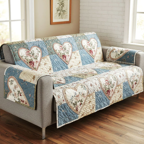 Blue Meadow Love Quilted Sofa Cover NCU0TV1487