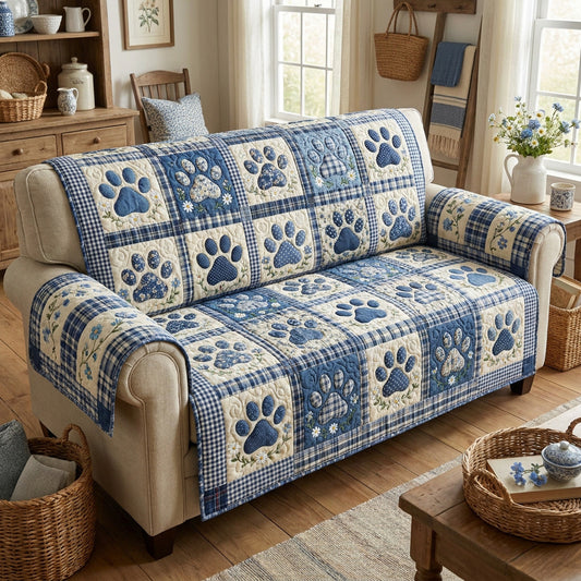 Blue Meadow Quilted Sofa Cover NCU0TV1942
