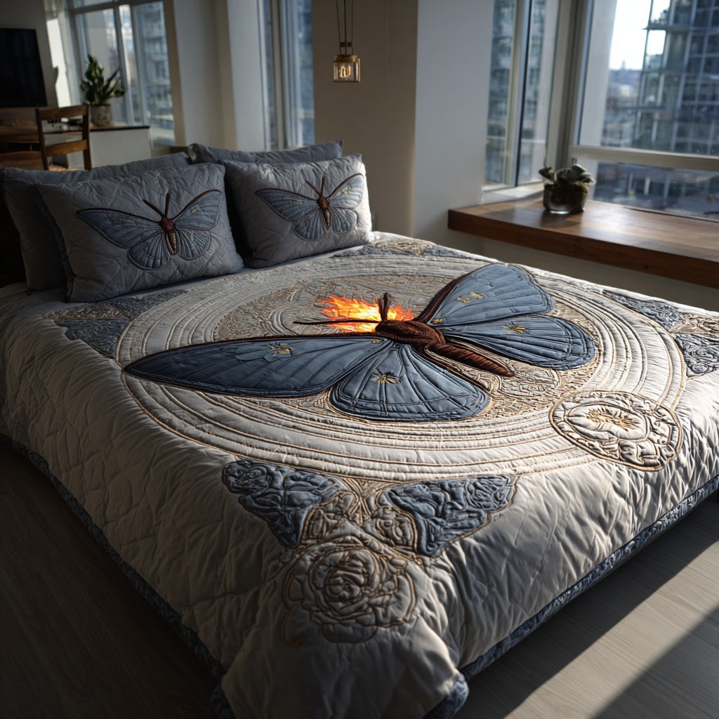 Blue Moth 3-Piece Quilted Bedding Set NCU0VL3738