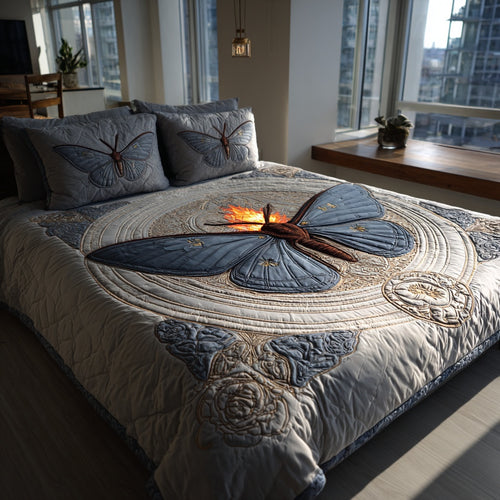 Blue Moth 3-Piece Quilted Bedding Set NCU0VL3738