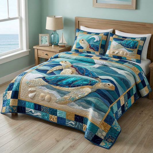 Blue Ocean Turtle 3-Piece Quilted Bedding Set NCU0NT12512