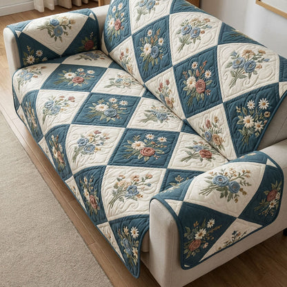 Blue Patch Bloom Quilted Sofa Cover NCU0TV1544