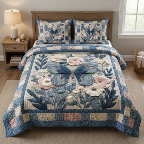 Blue Petal 3-Piece Quilted Bedding Set NCU0VL3323