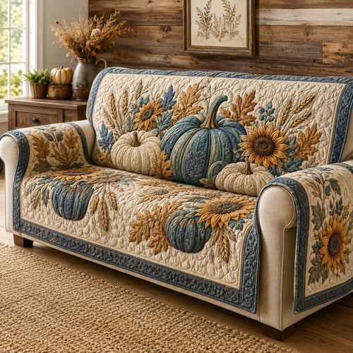 Blue Pumpkins Quilted Sofa Cover NCU0VL3779