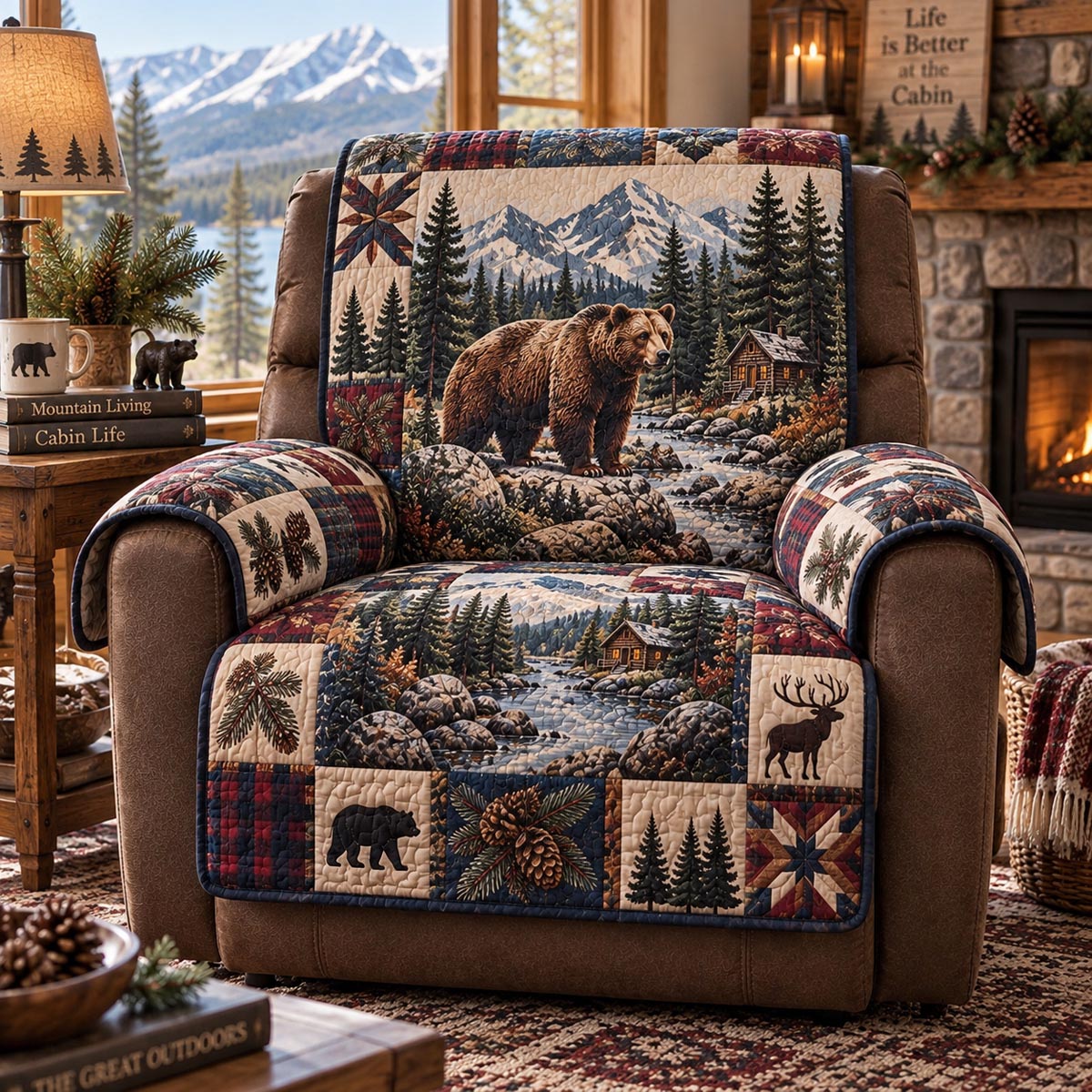 Blue Ridge Bear Cabin Quilted Sofa Cover NCU0DV10204