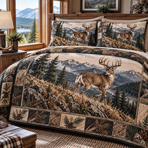 Blue Ridge Deer 3-Piece Quilted Bedding Set NCU0DV10487