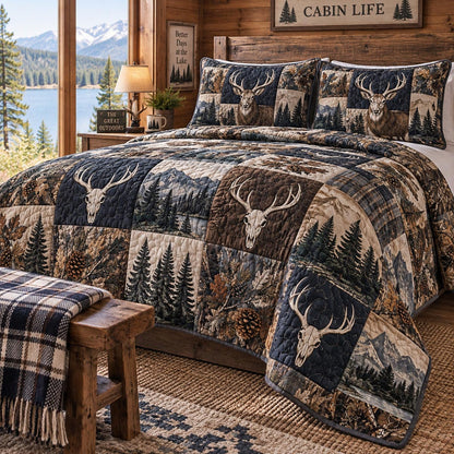 Blue Ridge Stag Cabin 3-Piece Quilted Bedding Set NCU0DV10281