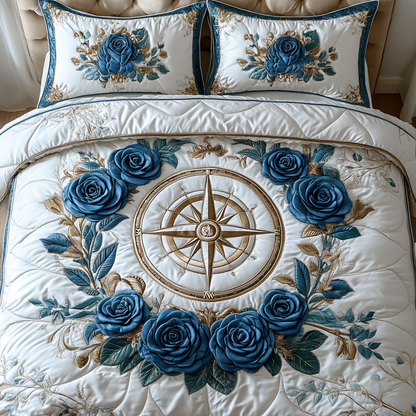 Blue Rose Charm 3-Piece Quilted Bedding Set NCU0DV4486