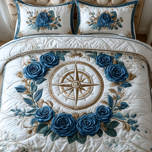 Blue Rose Charm 3-Piece Quilted Bedding Set NCU0DV4486