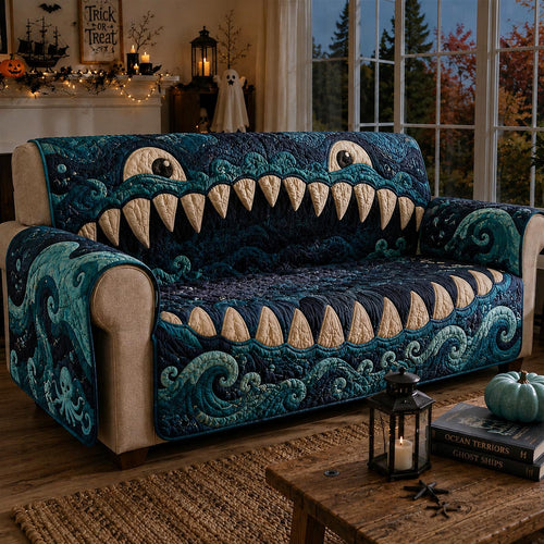 Blue Sea Monster Mouth Quilted Sofa Cover NCU0DV9993