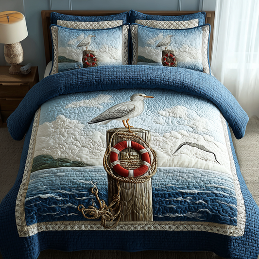 Blue Seagull 3-Piece Quilted Bedding Set NCU0DK10780