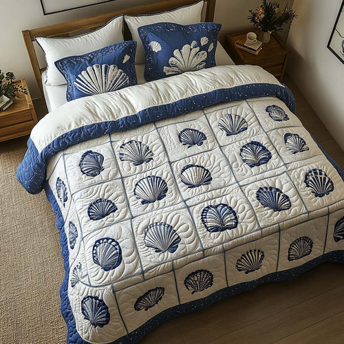 Blue Seashells 3-Piece Quilted Bedding Set NCU0XD2237