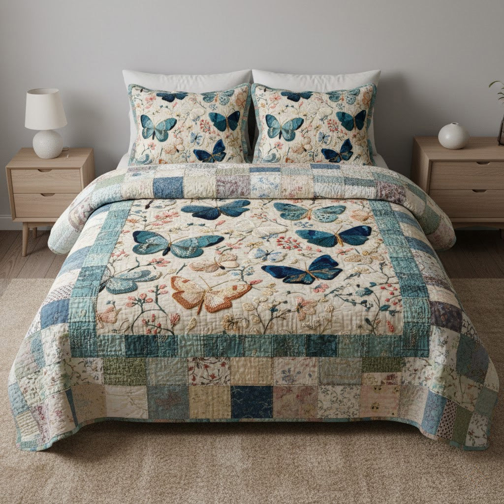 Blue Serenade 3-Piece Quilted Bedding Set NCU0VL3335
