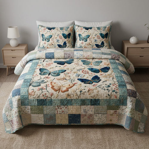 Blue Serenade 3-Piece Quilted Bedding Set NCU0VL3335