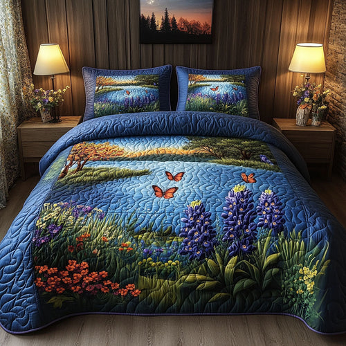 Blue Serenity 3-Piece Quilted Bedding Set NCU0NT5834