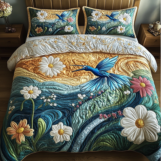 Blue Serenity 3-Piece Quilted Bedding Set NCU0VH3404