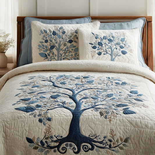 Blue Serenity 3-Piece Quilted Bedding Set NCU0VL3065
