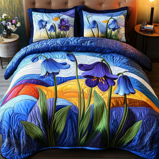 Blue Sky Blossoms 3-Piece Quilted Bedding Set NCU0PT6430