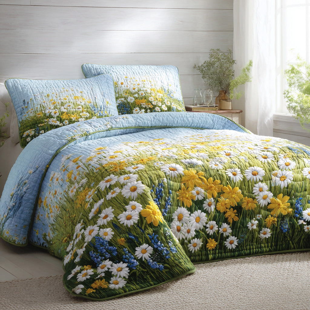 Blue Sky Daisies 3-Piece Quilted Bedding Set NCU0VL3052