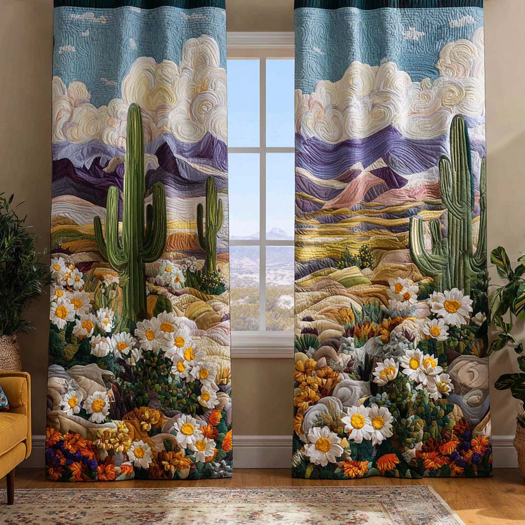 Blue Sky Daisy Desert Quilted Curtains NCU0XD1996