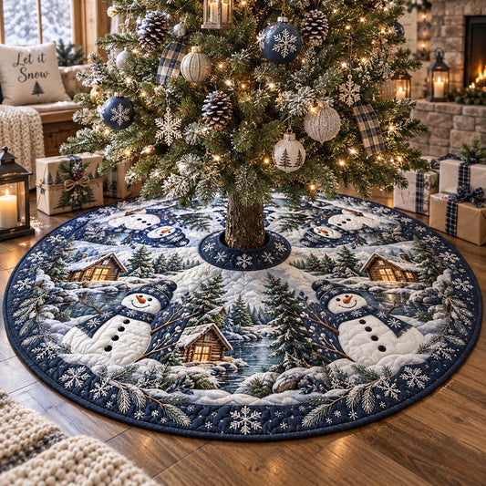 Blue Snowman Village Christmas Quilted Tree Skirt NCU0DV10172