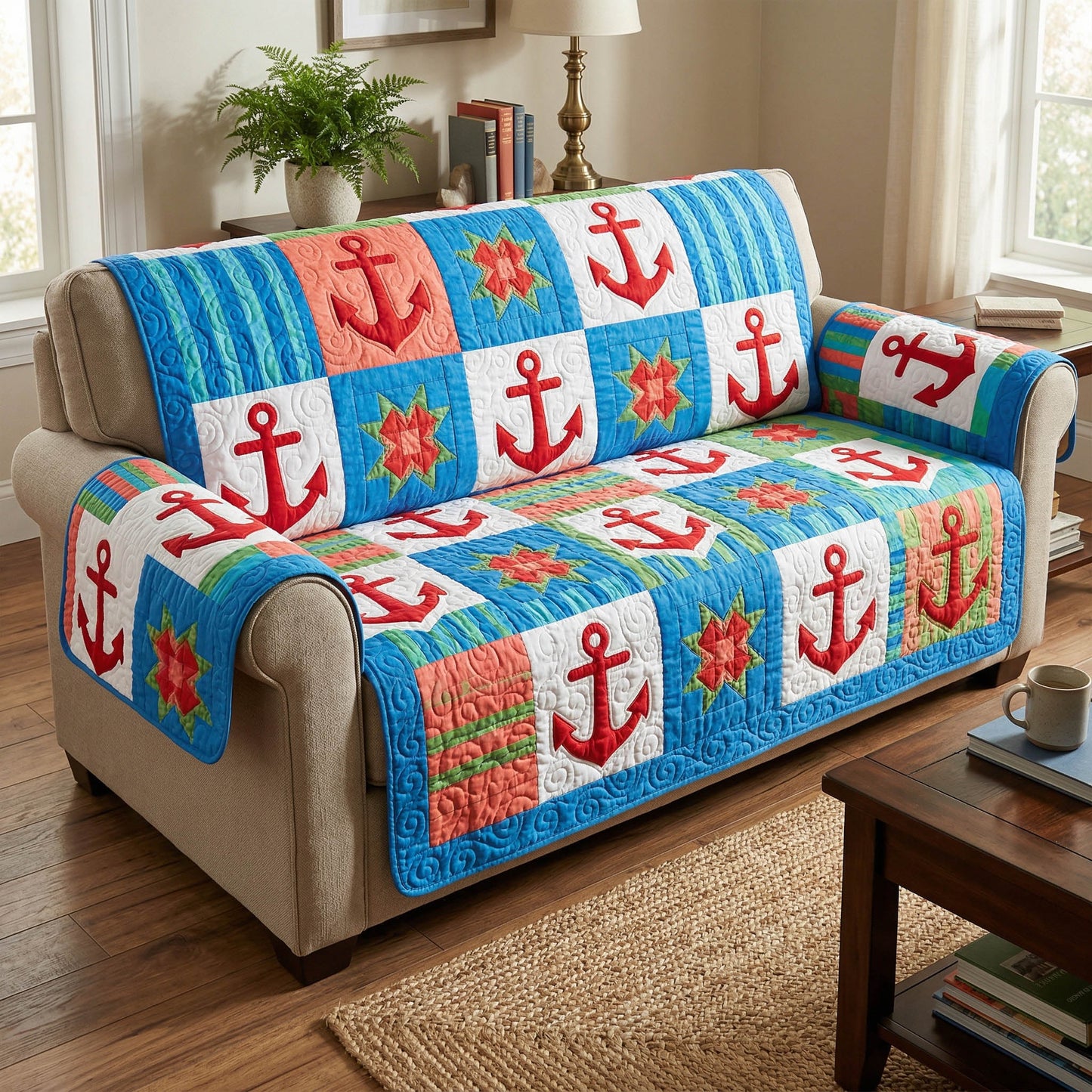 Blue Tide Quilted Sofa Cover NCU0TD2676