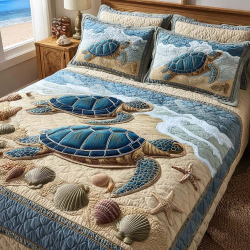 Blue Tide Turtle 3-Piece Quilted Bedding Set NCU0NT11704
