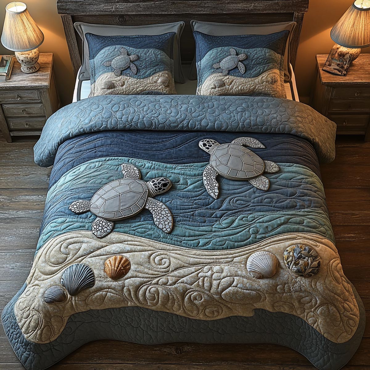 Blue Turtle 3-Piece Quilted Bedding Set NCU0DV9451