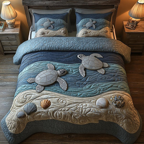 Blue Turtle 3-Piece Quilted Bedding Set NCU0DV9451
