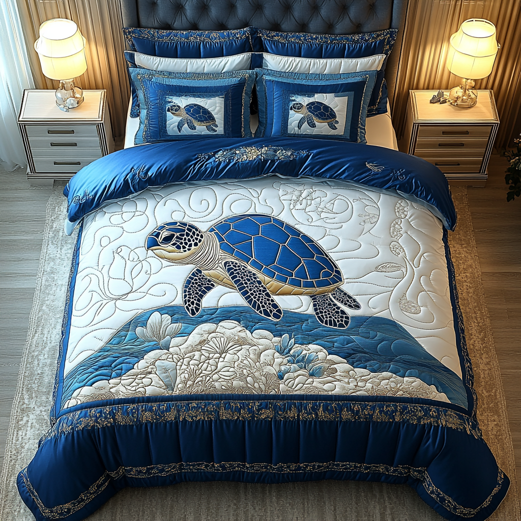 Blue Turtle Reef 3-Piece Quilted Bedding Set NCU0DV3359
