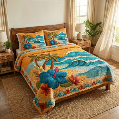 Blue Wave 3-Piece Quilted Bedding Set NCU0NT12722