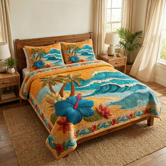 Blue Wave 3-Piece Quilted Bedding Set NCU0NT12722