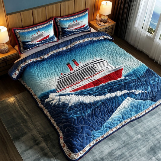 Blue Wave Cruiser 3-Piece Quilted Bedding Set NCU0PT8026