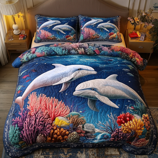 Blue Waves 3-Piece Quilted Bedding Set NCU0DK6798