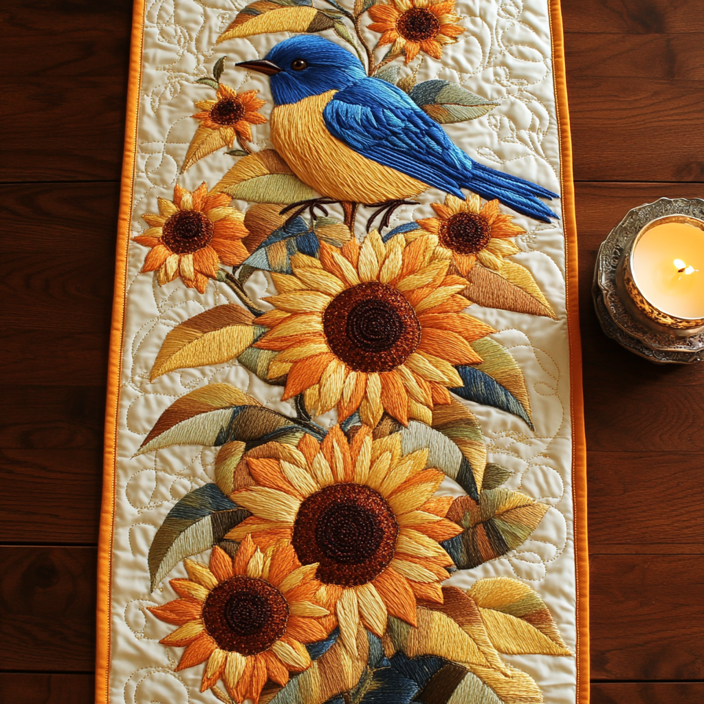 Blue Whisper Quilted Table Runner NCU0VH4430